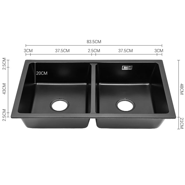 Black Quartz Double Bowl Undermount Kitchen Sink