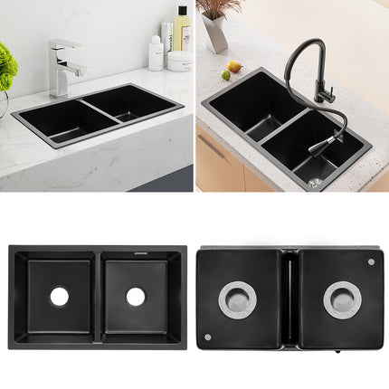 Black Quartz Double Bowl Undermount Kitchen Sink