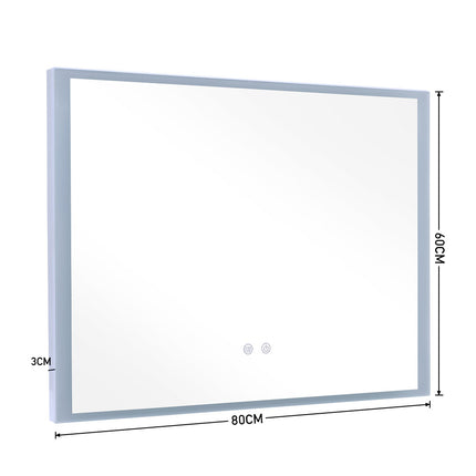 Frameless LED Wall Mirror with Anti-Fog & Dimmable Light 80 x 60cm