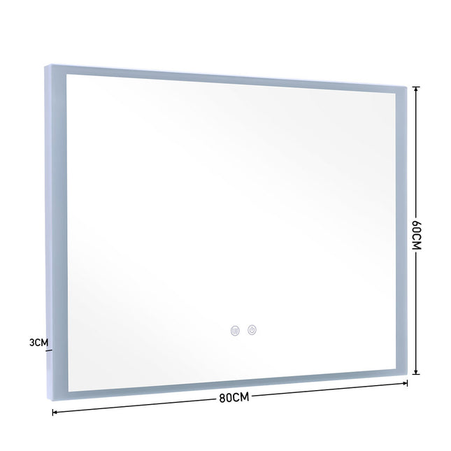 Frameless LED Wall Mirror with Anti-Fog & Dimmable Light 80 x 60cm
