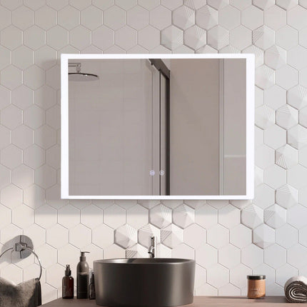 Frameless LED Wall Mirror with Anti-Fog & Dimmable Light 80 x 60cm