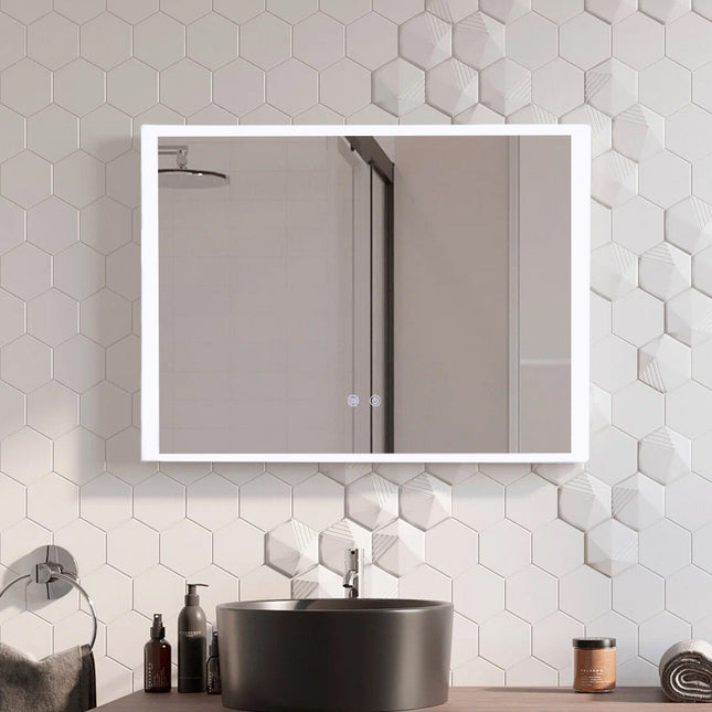Frameless LED Wall Mirror with Anti-Fog & Dimmable Light 80 x 60cm