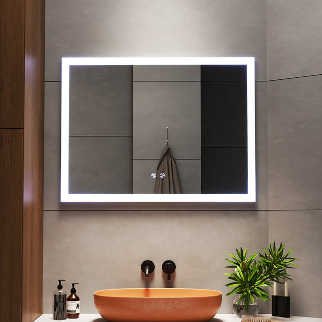 Frameless LED Wall Mirror with Anti-Fog & Dimmable Light 80 x 60cm