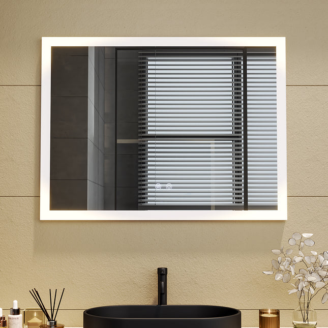 Frameless LED Wall Mirror with Anti-Fog & Dimmable Light 80 x 60cm