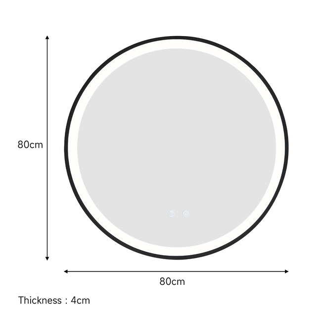 Black 80cm Round Metal Framed LED Wall Mirror
