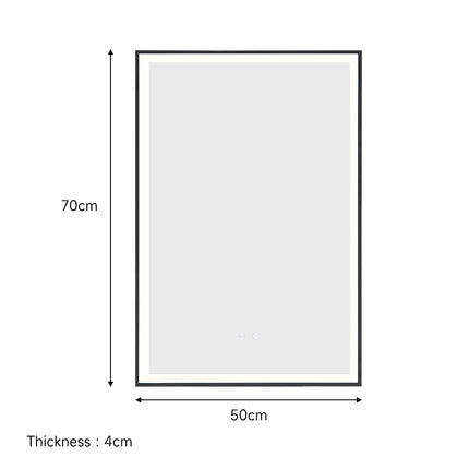 Black 50cm Rectangular Anti Fog Bathroom Vanity Mirror Touch Sensor