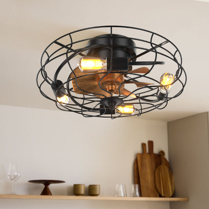 Industrial 20inch Black Cage Ceiling Fan Light