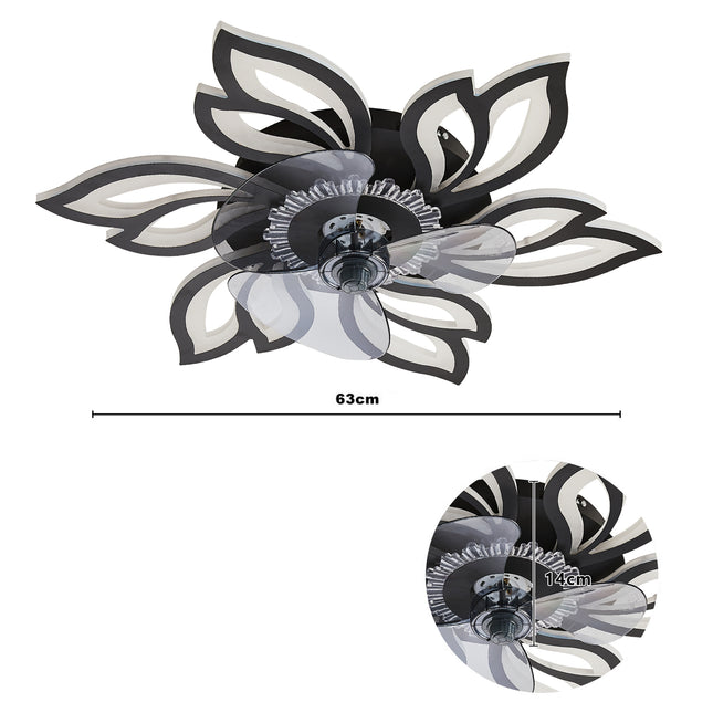 Black Modern Flower Ceiling Fan with 3 Color Lights