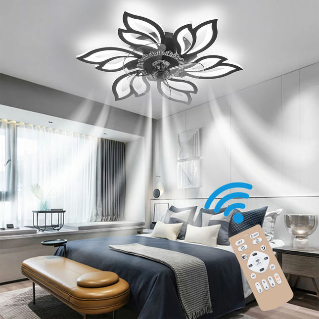 Black Modern Flower Ceiling Fan with 3 Color Lights