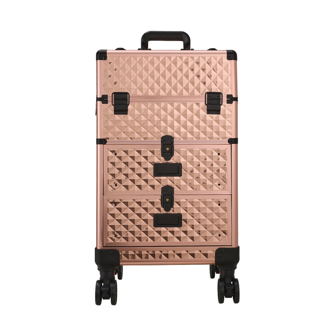 Aluminum 3 in 1 Cosmetic Trolley Case Beauty case on Wheels,Rose Gold