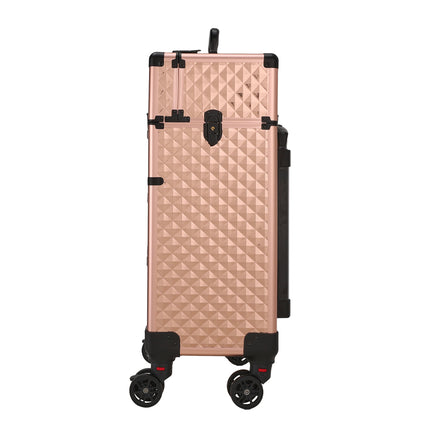 Aluminum 3 in 1 Cosmetic Trolley Case Beauty case on Wheels,Rose Gold