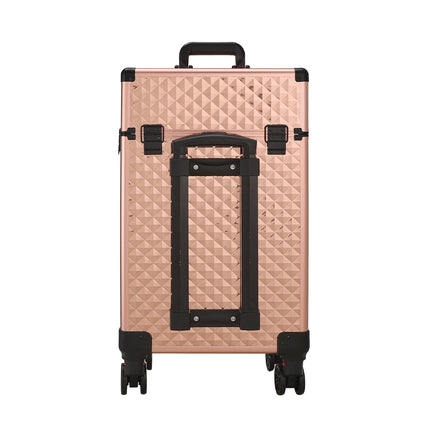 Aluminum 3 in 1 Cosmetic Trolley Case Beauty case on Wheels,Rose Gold