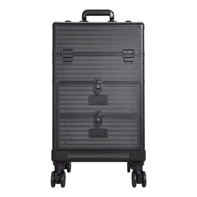 Aluminum 3 in 1 Cosmetic Trolley Case Beauty case on Wheels,Black