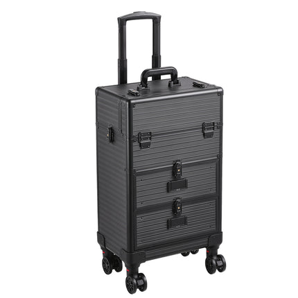 Aluminum 3 in 1 Cosmetic Trolley Case Beauty case on Wheels,Black
