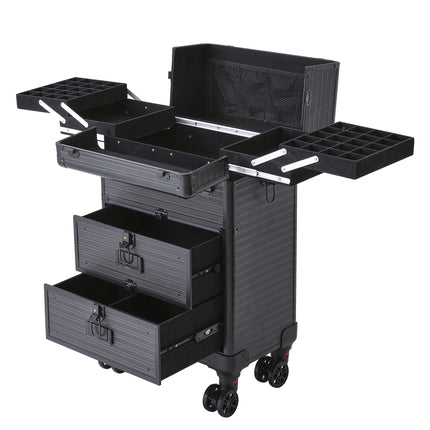 Aluminum 3 in 1 Cosmetic Trolley Case Beauty case on Wheels,Black