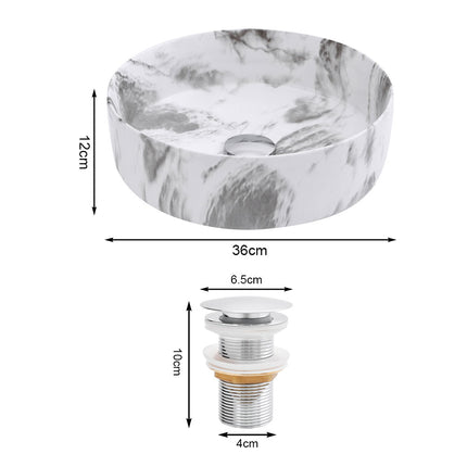 Round Marble Effect Vessel Sink for Bathroom