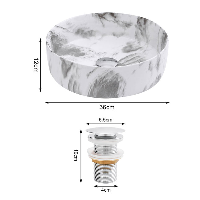 Round Marble Effect Vessel Sink for Bathroom