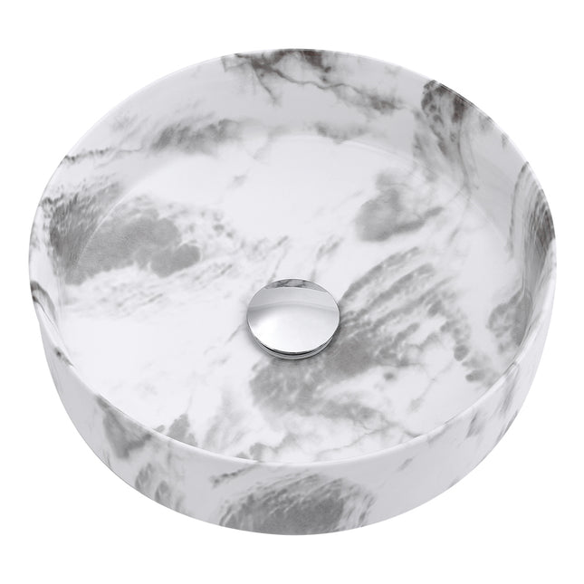 Round Marble Effect Vessel Sink for Bathroom