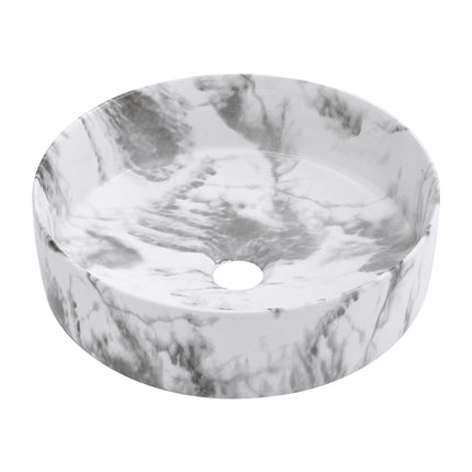 Round Marble Effect Vessel Sink for Bathroom