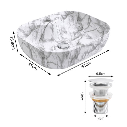White Ceramic Vessel Sink with Marble Effect