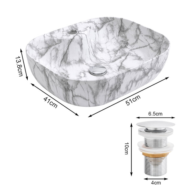 White Ceramic Vessel Sink with Marble Effect