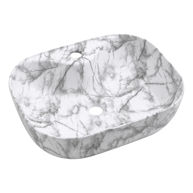 White Ceramic Vessel Sink with Marble Effect