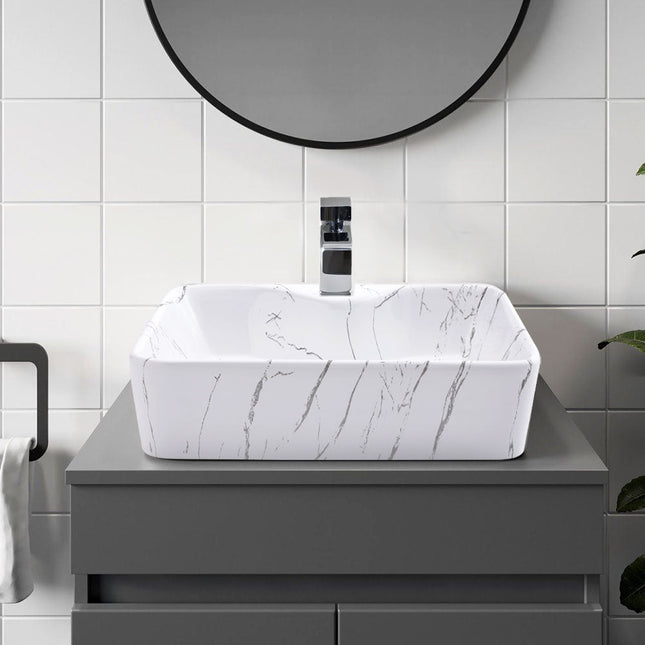 19 Inch Rectangular Bathroom Vessel Sink with Marble