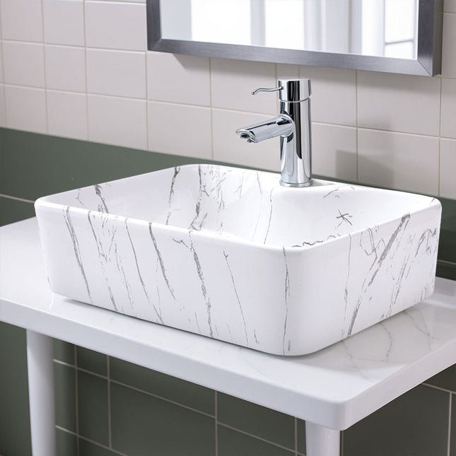 19 Inch Rectangular Bathroom Vessel Sink with Marble