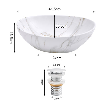 16 Inch Oval Marble Vessel Bathroom Sink White
