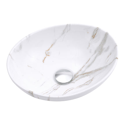16 Inch Oval Marble Vessel Bathroom Sink White