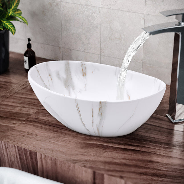 16 Inch Oval Marble Vessel Bathroom Sink White