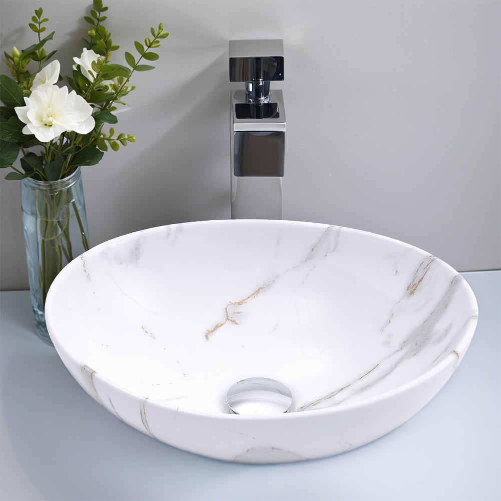 16 Inch Oval Marble Vessel Bathroom Sink White