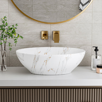 16 Inch Oval Marble Vessel Bathroom Sink White