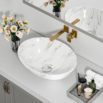 16 Inch Oval Marble Vessel Bathroom Sink White