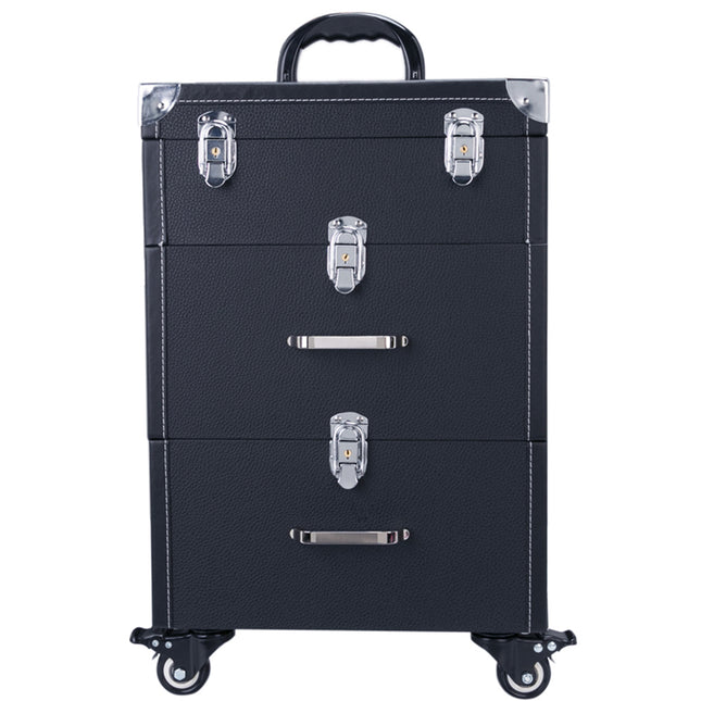 Leather 2 Drawers Cosmetic Travel Case Beauty case on Wheels Black