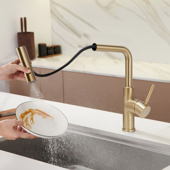 Rotable Pulldown Kitchen Mixer Tap Golden