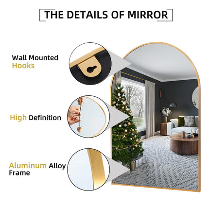 Arched Wall Mirror with Metal Frame 50 x 75cm