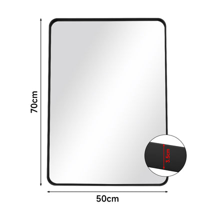 Black Rectangular Metal Framed Wall Mirror Decorative 50x70cm H
