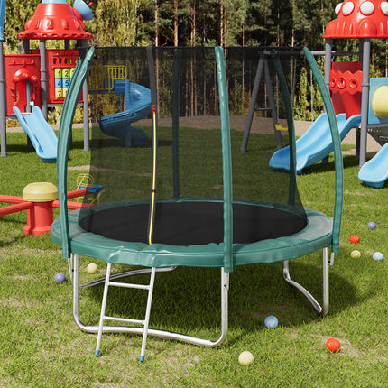 Dark Green 8FT Outdoor Enclosure Trampoline with Ladder