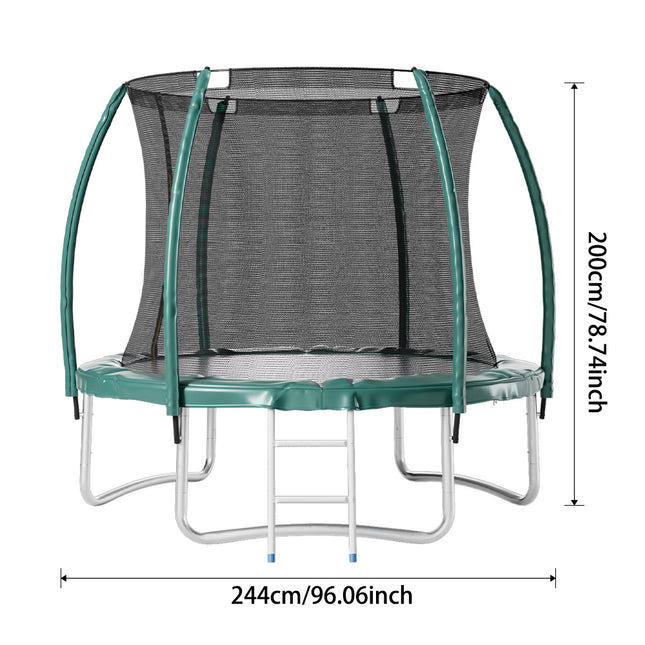 Dark Green 8FT Outdoor Enclosure Trampoline with Ladder