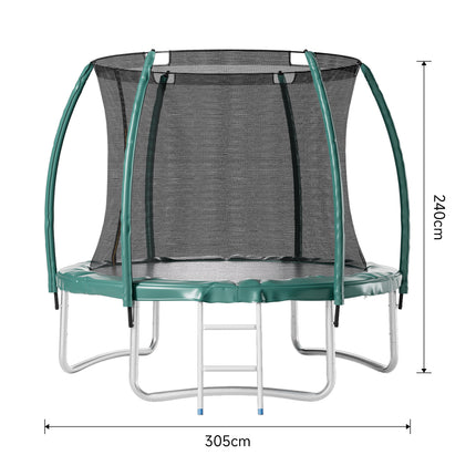 Dark Green 10FT Outdoor Enclosure Trampoline with Ladder