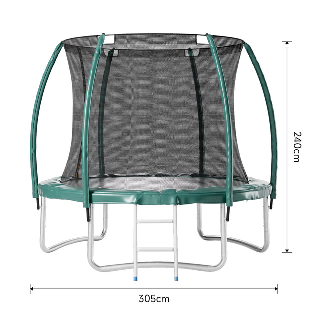 Dark Green 10FT Outdoor Enclosure Trampoline with Ladder