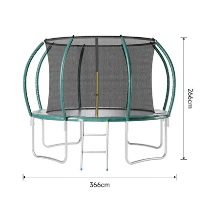 Dark Green 12FT Outdoor Enclosure Trampoline with Ladder