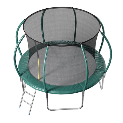Dark Green 12FT Outdoor Enclosure Trampoline with Ladder