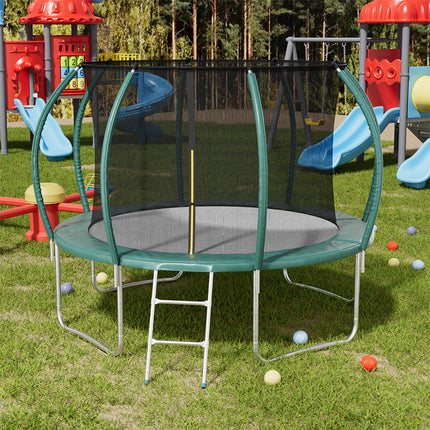 Dark Green 12FT Outdoor Enclosure Trampoline with Ladder