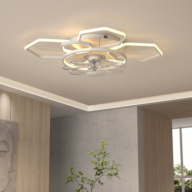 Geometrical Ceiling Mount LED Fan Light White