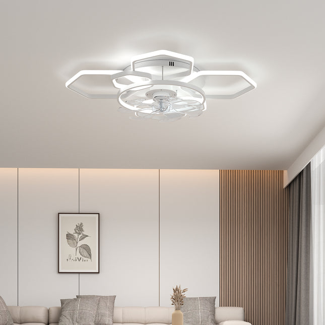 Geometrical Ceiling Mount LED Fan Light White
