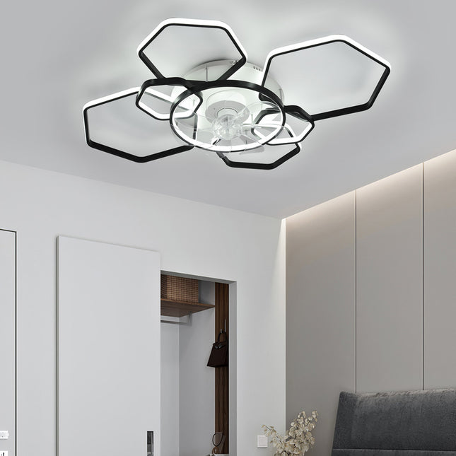Geometrical Ceiling Mount LED Fan Light,Black