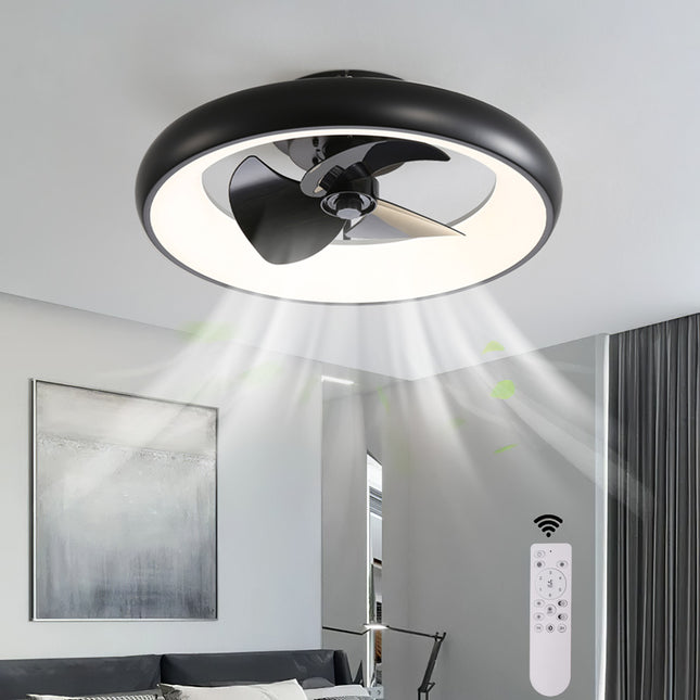 Black 20 Inch Industrial Style Ceiling Mount LED Fan Light