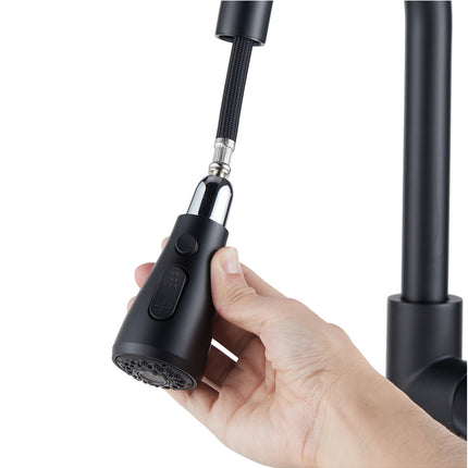 Black/Gold Retractable Commercial Pulldown Kitchen Faucet